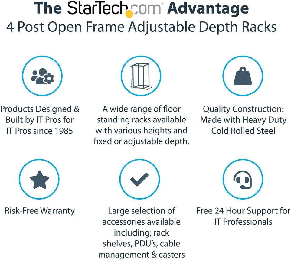 StarTech.com 4POSTRACK42 lentyna 42U Atskiras stovas Juoda