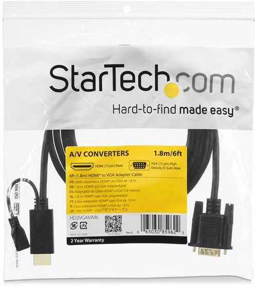 Kabelis StarTech HDMI - D-Sub (VGA) + micro USB 2m juoda (HD2VGAMM6)