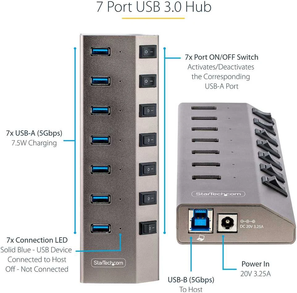 HUB USB StarTech 5G7AIBS 7x USB-A 3.1 Gen1 (5G7AIBS-USB-HUB-EU)