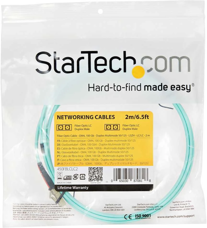 StarTech Kabelis światłowodowy LC/LC OM4 Multimode Duplex 2 m Aqua (450FBLCLC2)