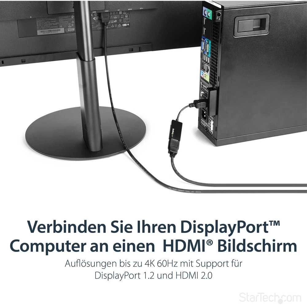 StarTech DP2HD4K60S DisplayPort aktyvusis adapteris 1x DP 1.4 kištukas iki 1x HDMI 2.0 A motelis