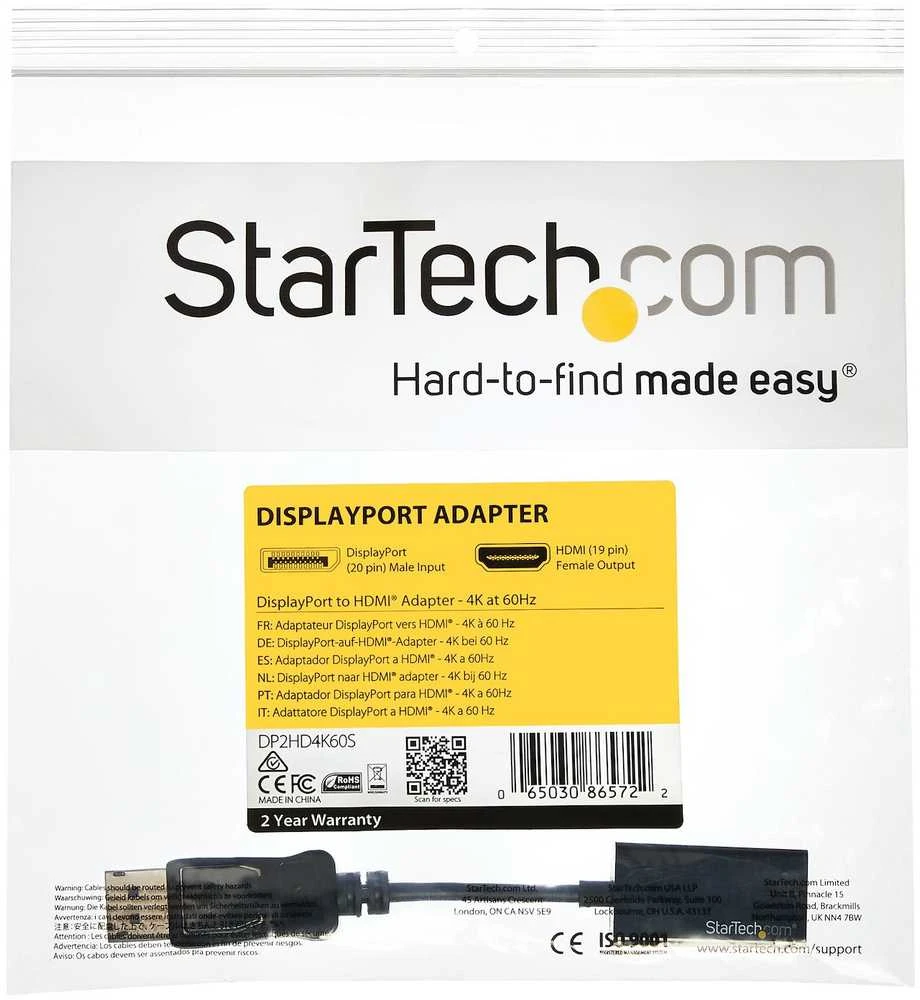 StarTech DP2HD4K60S DisplayPort aktyvusis adapteris 1x DP 1.4 kištukas iki 1x HDMI 2.0 A motelis