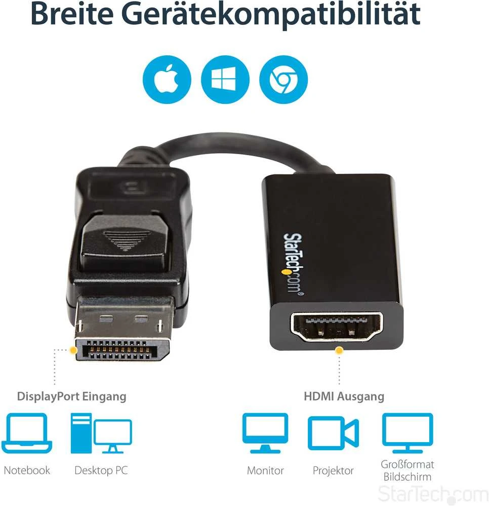 StarTech DP2HD4K60S DisplayPort aktyvusis adapteris 1x DP 1.4 kištukas iki 1x HDMI 2.0 A motelis