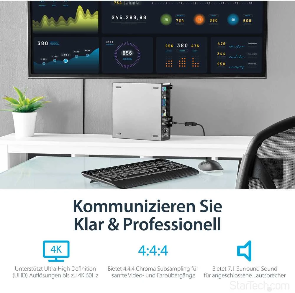 StarTech DP2HD4K60S DisplayPort aktyvusis adapteris 1x DP 1.4 kištukas iki 1x HDMI 2.0 A motelis
