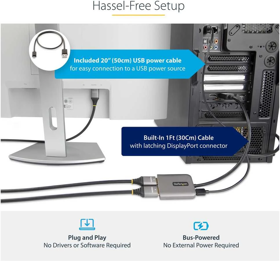 USB adapteris StarTech StarTech .com MST14D122HD kabelio adapteris 0, 3 m DisplayPort 2 x HDMI Juodas, Pilka