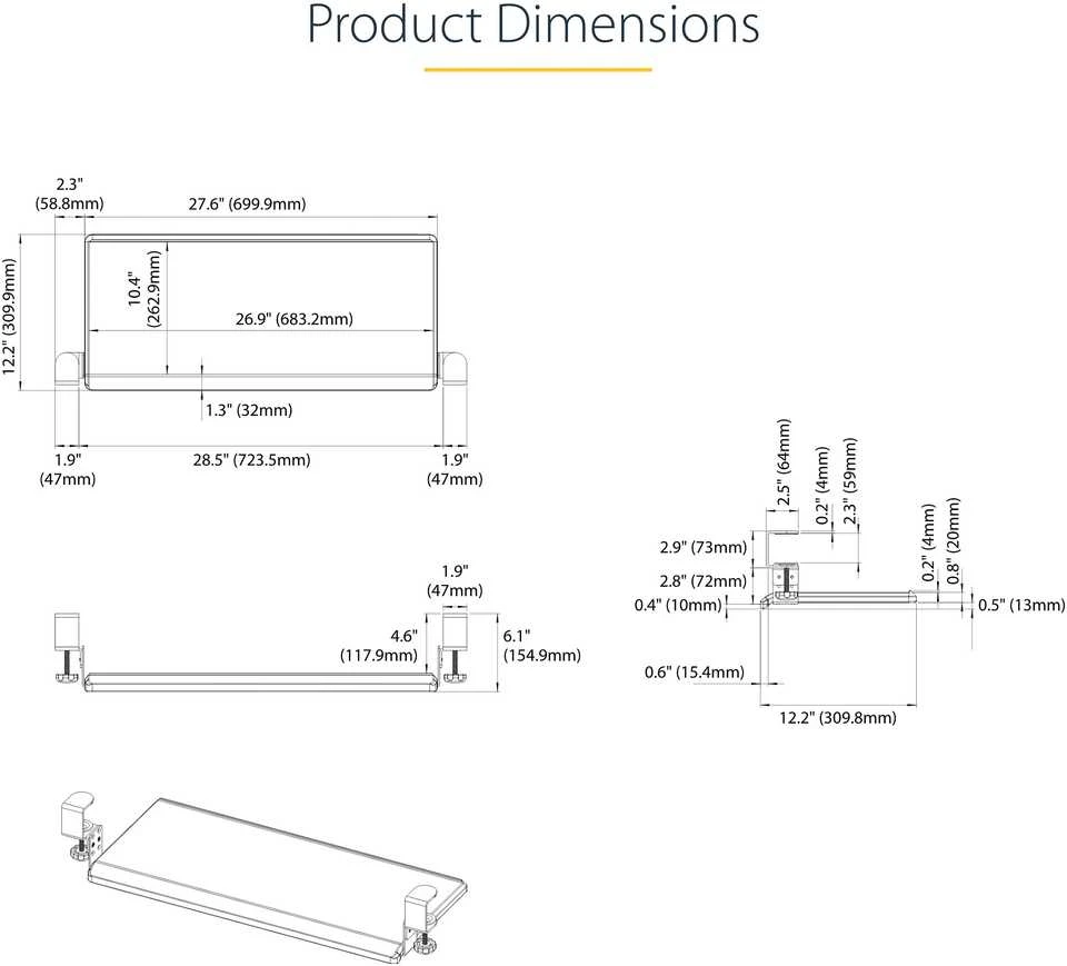StarTech Klaviatūra-TRAY-CLAMP1/UNDER-DESK TRAY