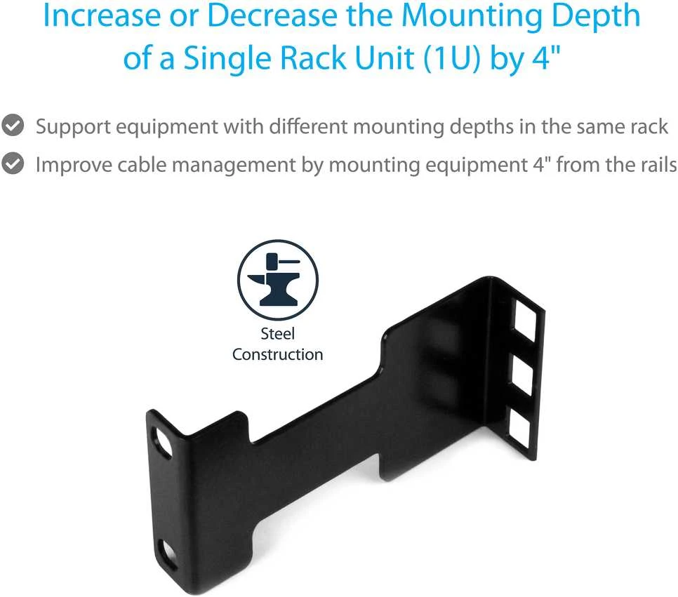 Startech Components Serverio stelažo gylio adapterio rinkinys – 1U