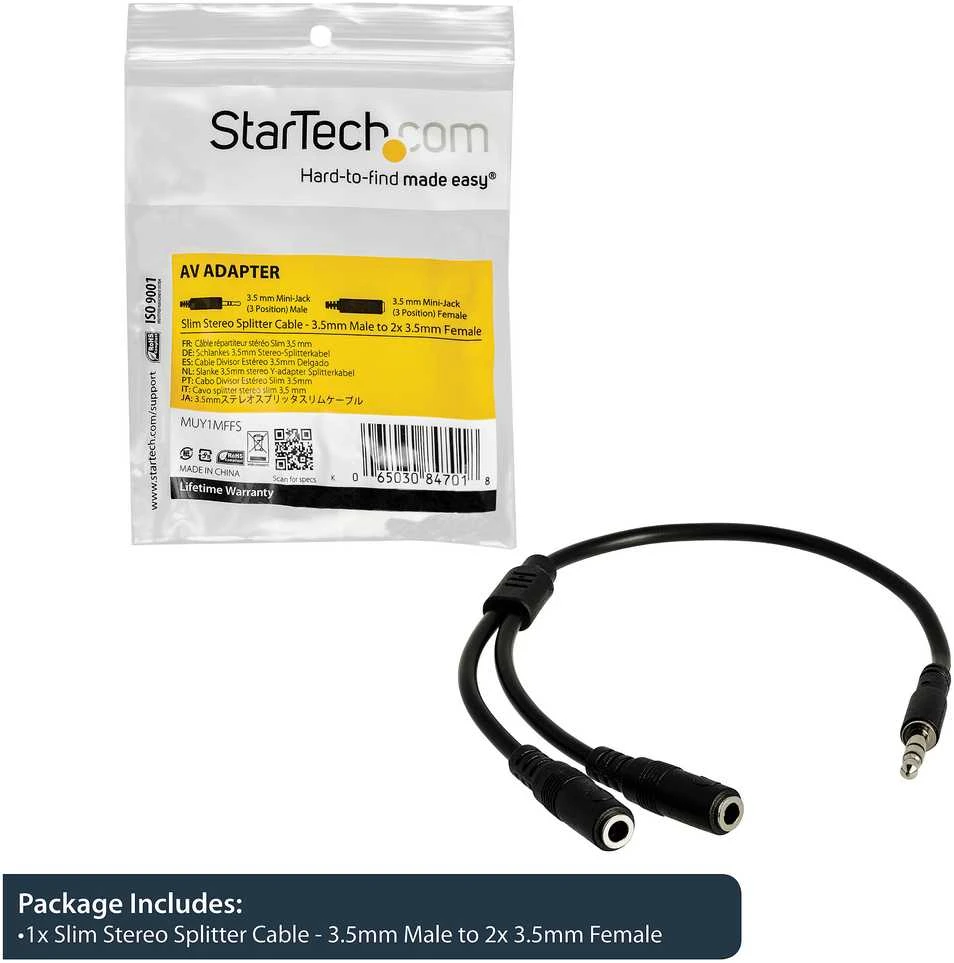 Kabelis StarTech Jack 3.5mm - Jack 3.5mm x2 0.15m juoda (MUY1MFFS)