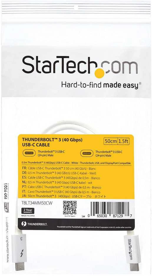 USB kabelis StarTech USB-C – USB-C 0,5 m baltas (TBLT34MM50CW)