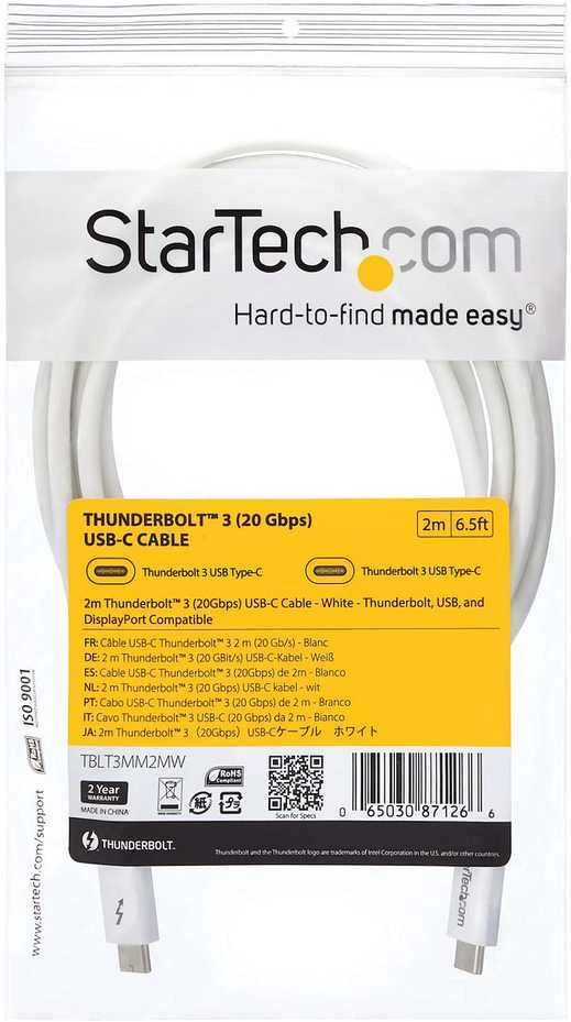 USB kabelis StarTech USB-C – USB-C 2 m baltas (TBLT3MM2MW)