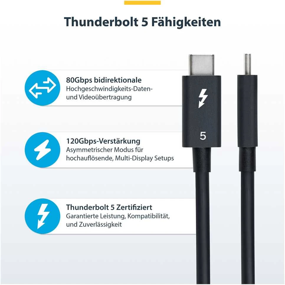 Kabelis USB StarTech Thunderbolt - USB-C 1 m Juodas (TBLT5MM1M240W)