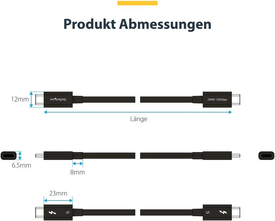 Kabelis USB StarTech Thunderbolt - USB-C 1 m Juodas (TBLT5MM1M240W)