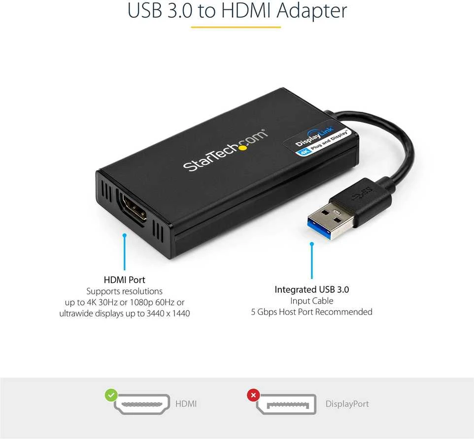 StarTech USB-A - 0.1 m Juodas (USB32HD4K)