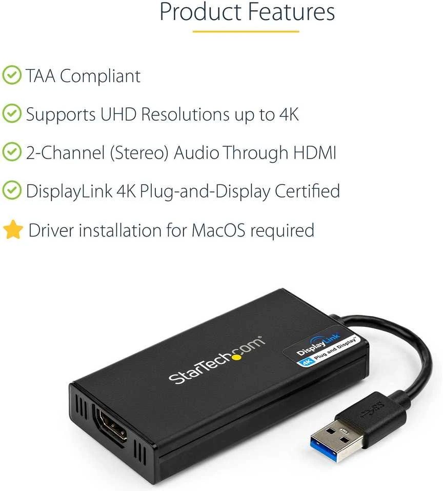 StarTech USB-A - 0.1 m Juodas (USB32HD4K)