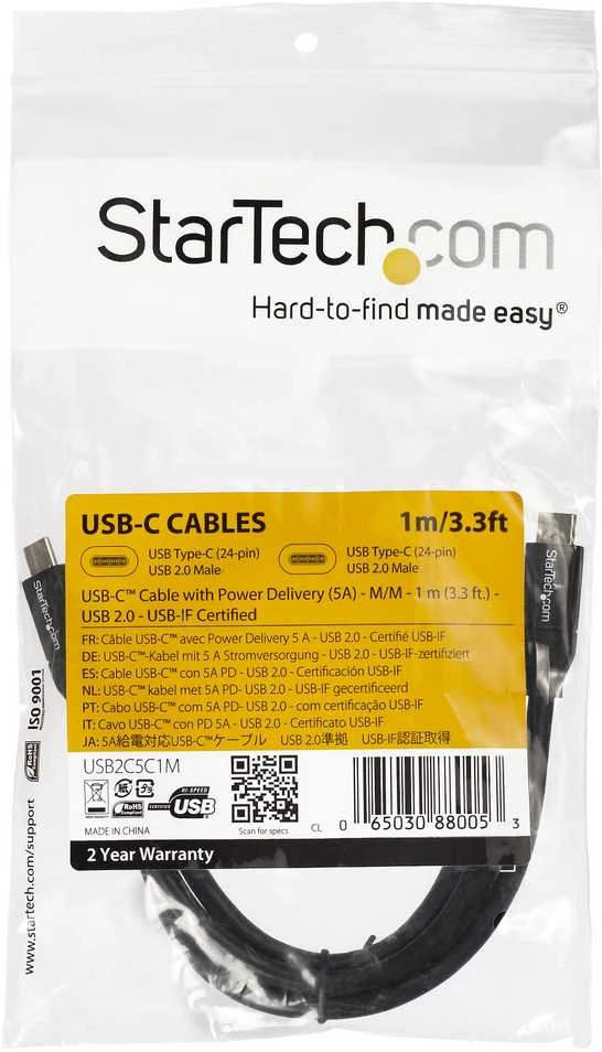 USB kabelis StarTech USB-C - USB-C 1 m Juodas (USB2C5C1M)