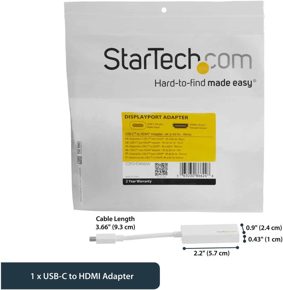 USB adapteris StarTech USB-C – HDMI Baltas (CDP2HD4K60W)