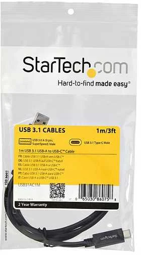 USB kabelis StarTech USB-A - USB-C 1 m Juodas (USB31AC1M)