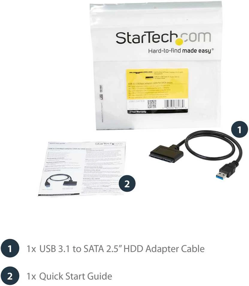 StarTech.com USB312SAT3CB kabelių sąsaja / invertavimo adapteris USB 3.1 A SATA 7+15 pin Juoda