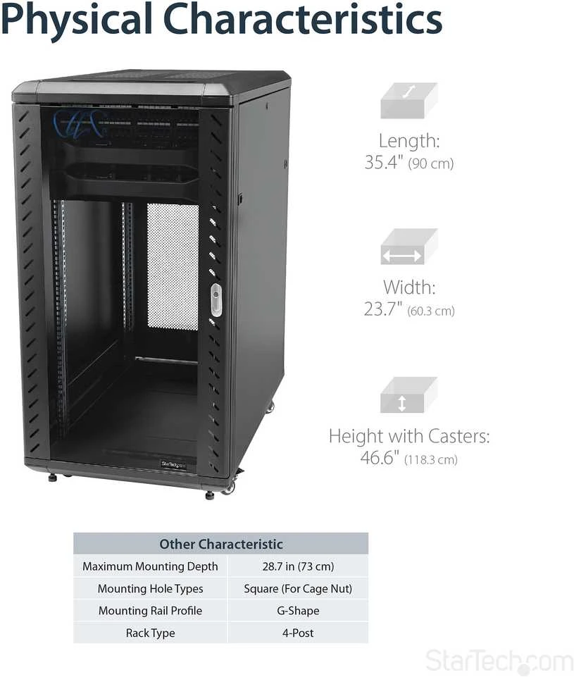 „StarTech“ 19 colių 22U pastatoma spintelė (RK2236BKF)