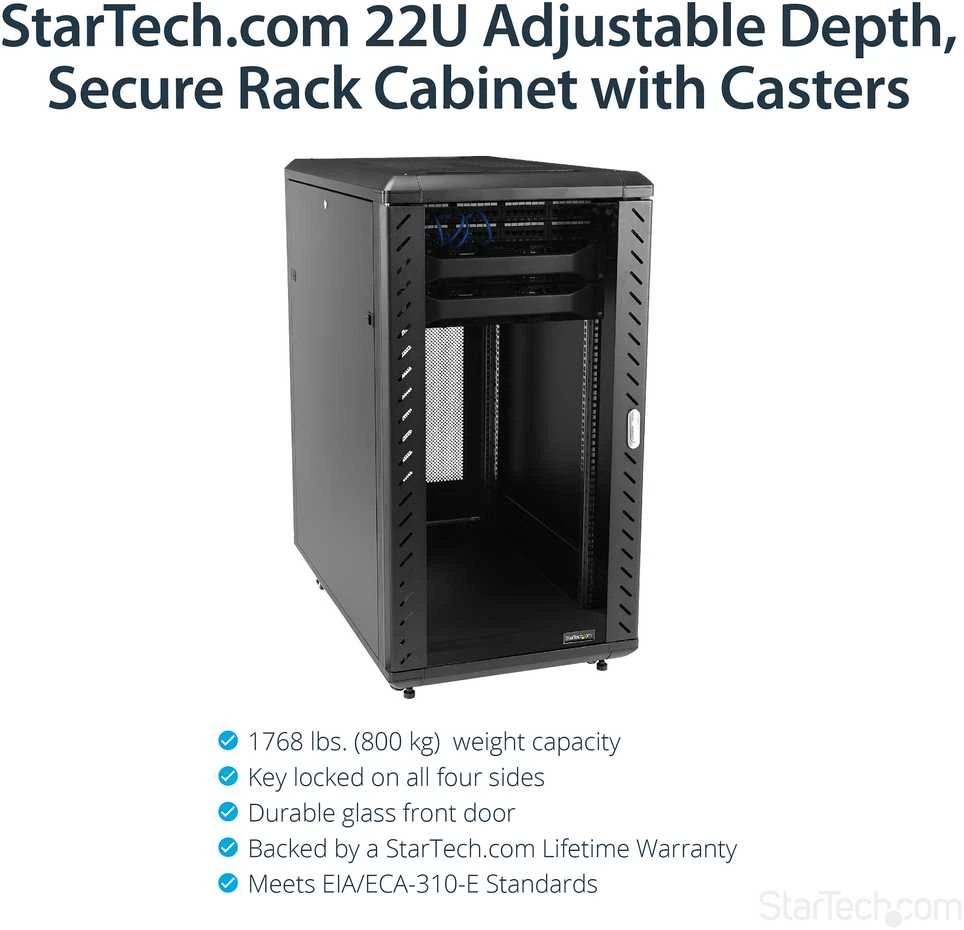 „StarTech“ 19 colių 22U pastatoma spintelė (RK2236BKF)