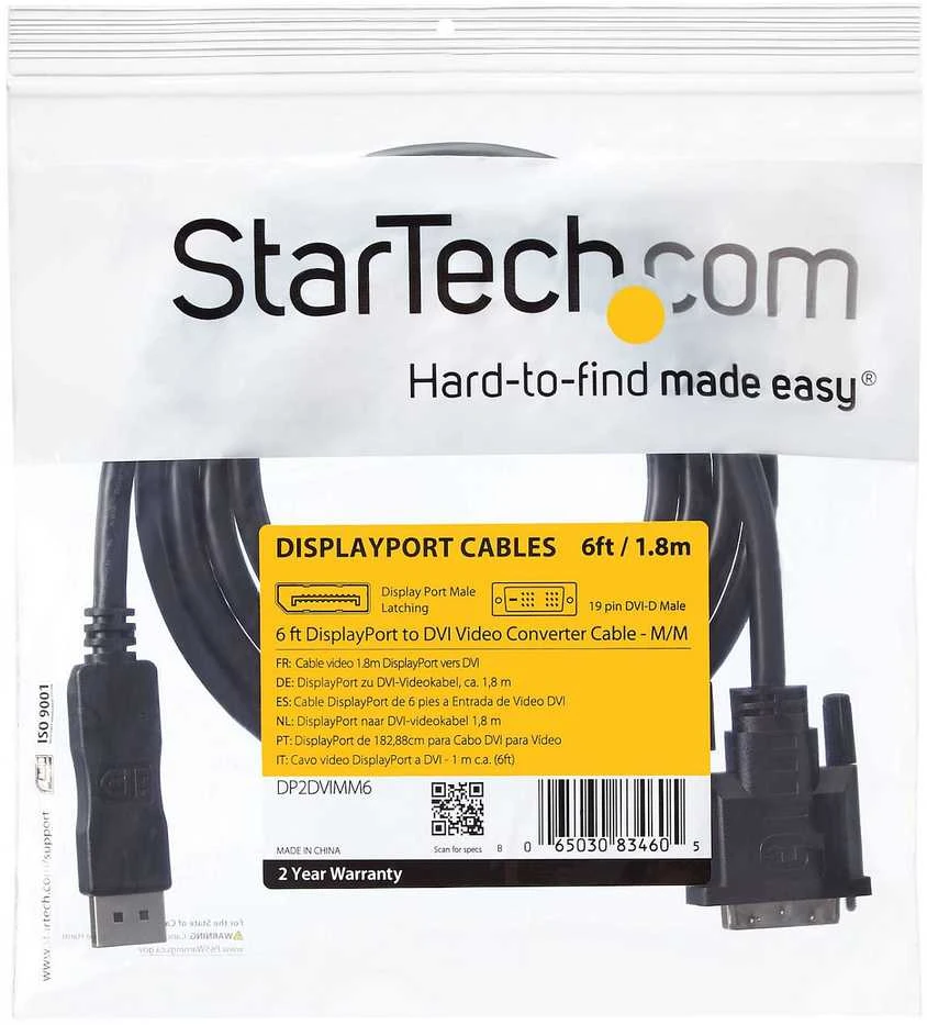 Kabelis StarTech DisplayPort - DVI-D 1.8m juoda (DP2DVIMM6)