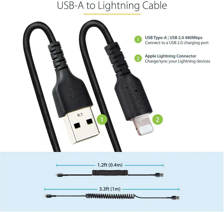 Kabelis USB StarTech USB-A - Lightning 1 m Juodas (RUSB2ALT1MBC)