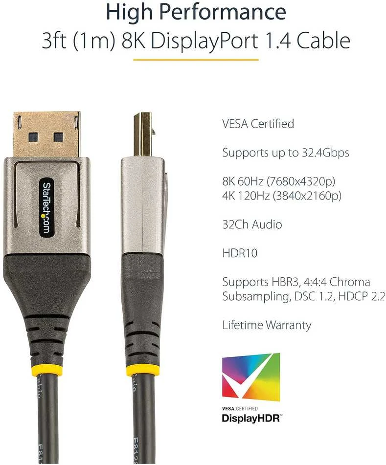 Kabelis StarTech DisplayPort – DisplayPort 1m pjūklas (DP14VMM1M)