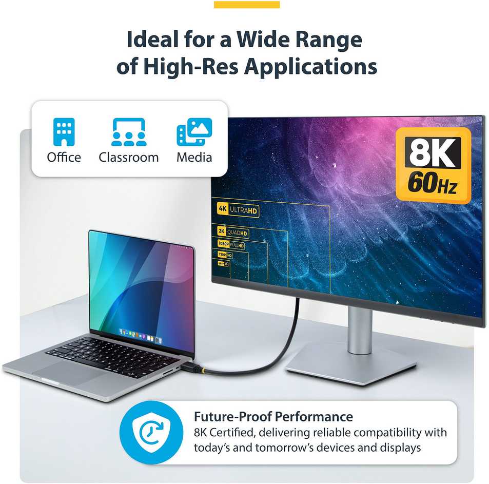 „StarTech“ sertifikuotas itin didelės spartos HDMI kabelis, 1 m, 8K 60Hz ir 4K 120Hz UHD HDMI 2.1, su HDR10+ ir eARC 48Gbps