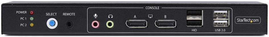 Przełącznik StarTech StarTech.com 2-Port Dual-Monitorius DisplayPort KVM Switch with Dual View Video Matrix, 4K 60Hz, 4x USB Hub Ports, Hotkey Switching, DP 1.2 Matrix KVM, TAA Compliant, 3840 x 2160 pikselių, 4K Ultra HD, 36 W, Juodas