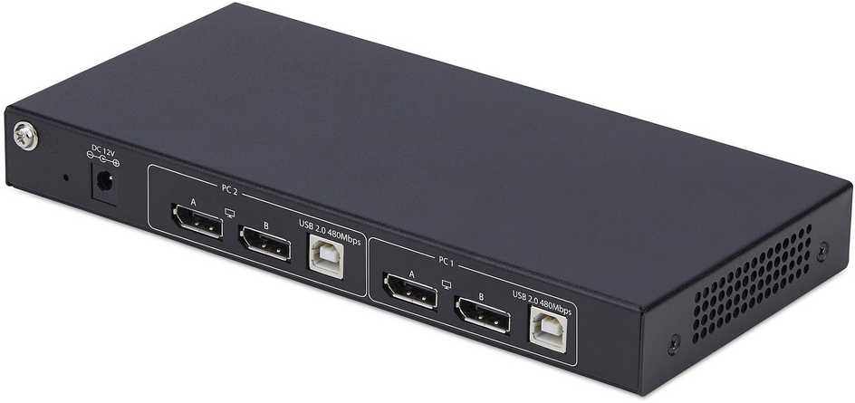 Przełącznik StarTech StarTech.com 2-Port Dual-Monitorius DisplayPort KVM Switch with Dual View Video Matrix, 4K 60Hz, 4x USB Hub Ports, Hotkey Switching, DP 1.2 Matrix KVM, TAA Compliant, 3840 x 2160 pikselių, 4K Ultra HD, 36 W, Juodas