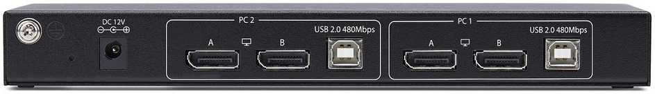 Przełącznik StarTech StarTech.com 2-Port Dual-Monitorius DisplayPort KVM Switch with Dual View Video Matrix, 4K 60Hz, 4x USB Hub Ports, Hotkey Switching, DP 1.2 Matrix KVM, TAA Compliant, 3840 x 2160 pikselių, 4K Ultra HD, 36 W, Juodas