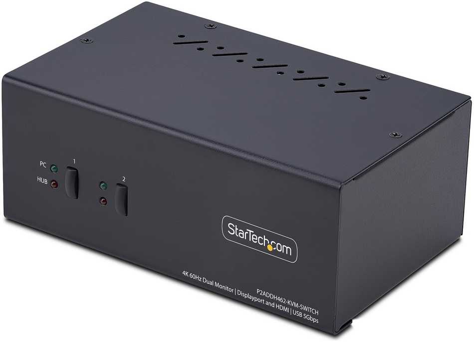 Przełącznik StarTech StarTech.com P2ADDH462-KVM-SWITCH, 3840 x 2160 pikselių, 4K Ultra HD, 36 W, Juodas