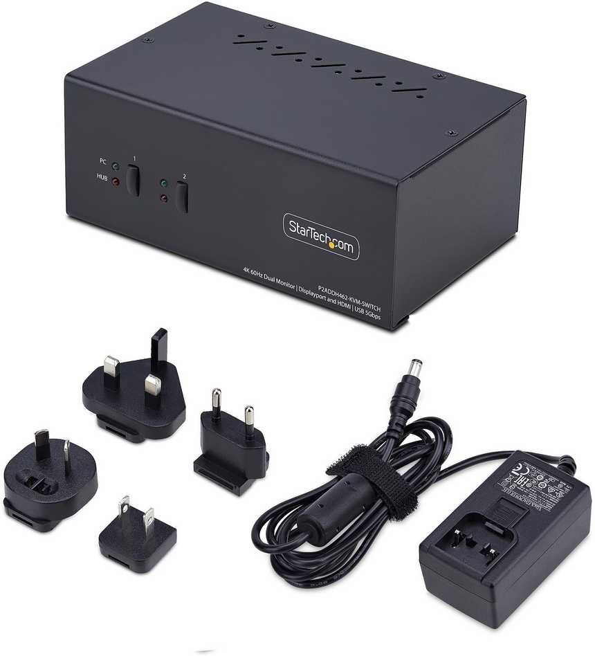 Przełącznik StarTech StarTech.com P2ADDH462-KVM-SWITCH, 3840 x 2160 pikselių, 4K Ultra HD, 36 W, Juodas