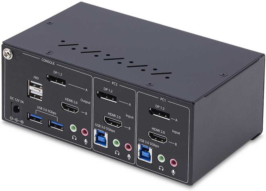 Przełącznik StarTech StarTech.com P2ADDH462-KVM-SWITCH, 3840 x 2160 pikselių, 4K Ultra HD, 36 W, Juodas