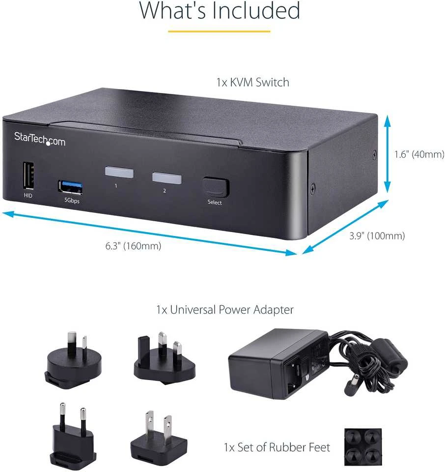 „StarTech“ KVM komutatorius, 2 prievadų, USB-C, KVM komutatorius