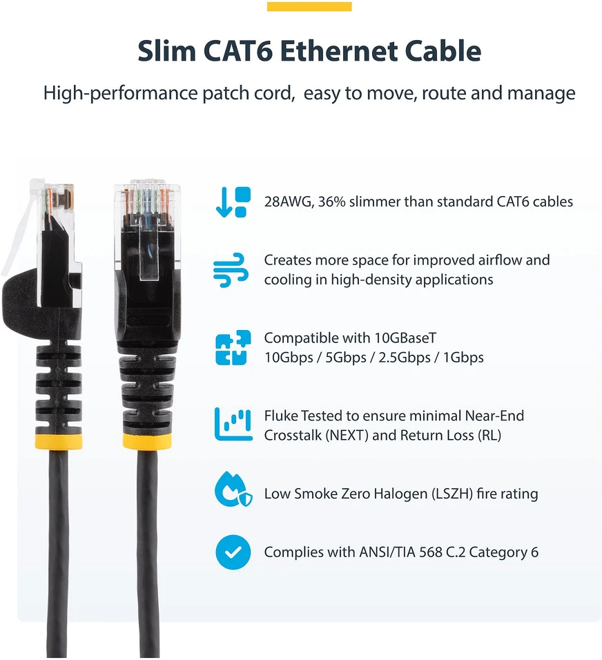 StarTech Slim Patch Cat6 UTP 25 cm Juodas (N6PAT25CMBKS)
