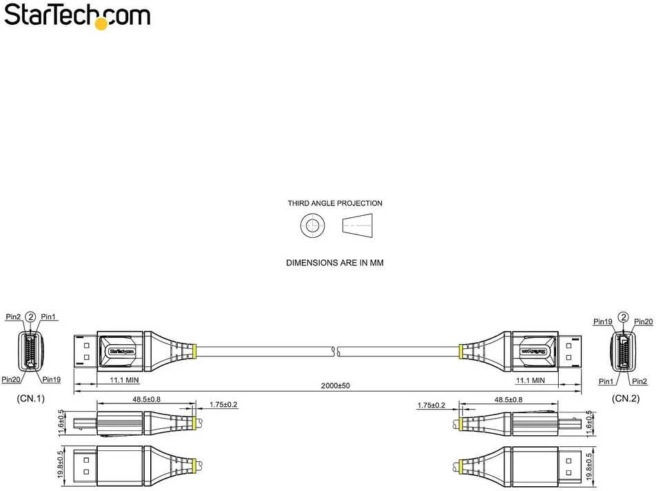Kabelis StarTech DisplayPort – DisplayPort 2m pjūklas (DP14VMM2M)