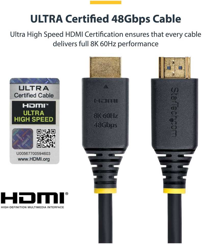 StarTech 2 m sertifikuotas itin didelės spartos HDMI kabelis, 8K 60Hz ir 4K 120Hz UHD HDMI 2.1 kabelis su HDR10+ ir eARC 48Gbps