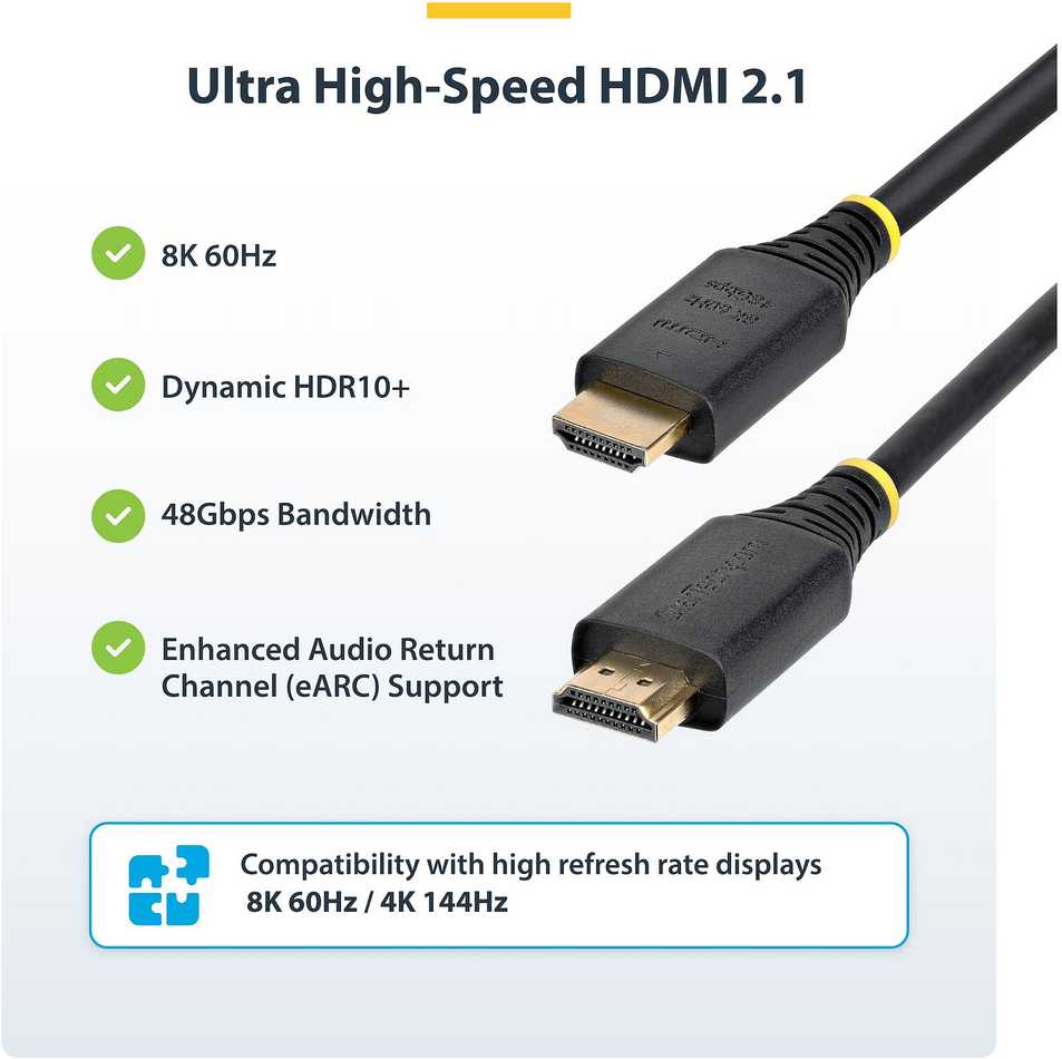 StarTech 2 m sertifikuotas itin didelės spartos HDMI kabelis, 8K 60Hz ir 4K 120Hz UHD HDMI 2.1 kabelis su HDR10+ ir eARC 48Gbps