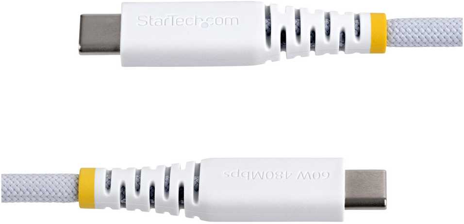 StarTech STARTECH.COM 30 cm USB-C įkrovimo kabelis 60 W 3A PD pintas nailono-TPE dangtelis patvarus USBC nešiojamojo kompiuterio ir telefono kabelis, baltas