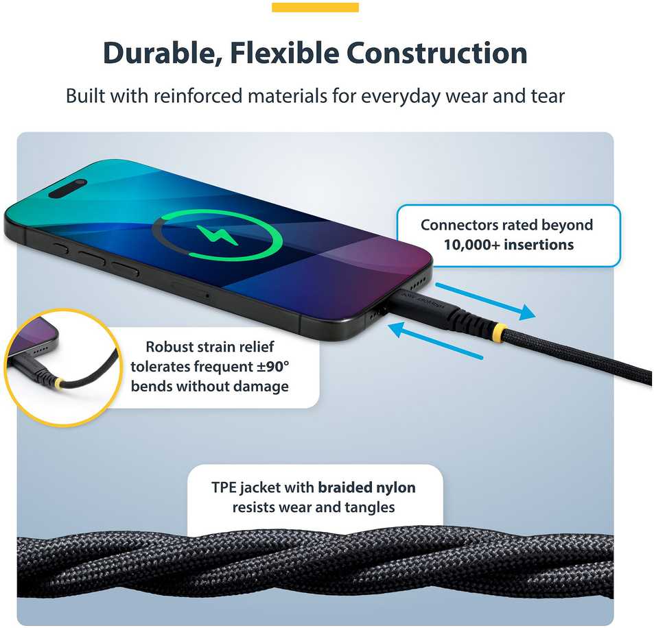 Kabelis USB StarTech 3 m USB-C do USB-C USB 2.0 60 W 3 A Wytrzymały Juodas (USB2CC3MNCBR)
