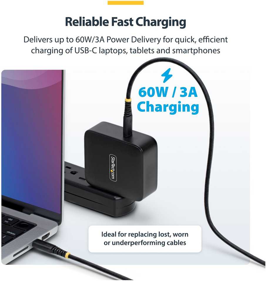 Kabelis USB StarTech 3 m USB-C do USB-C USB 2.0 60 W 3 A Wytrzymały Juodas (USB2CC3MNCBR)
