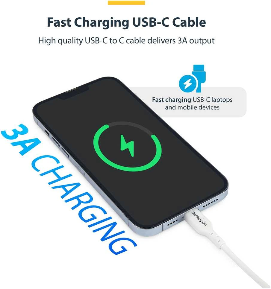StarTech 3M Baltas USB-C Įkrovimo kabelis/60W MAITINIMO TIEKIMAS M/M TYPE-C