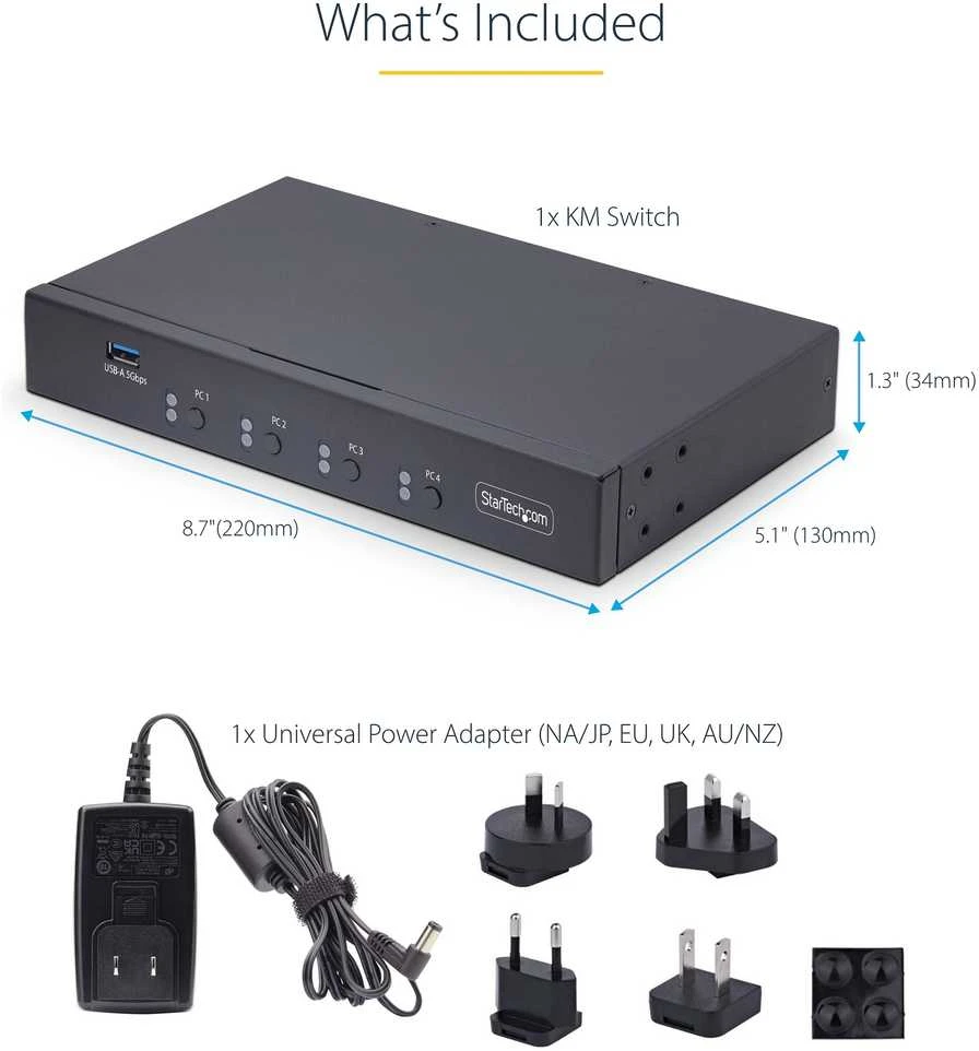 „StarTech“ 4 prievadų KM jungiklis USB jungiklis.