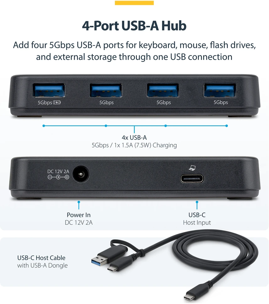 StarTech USB-A Hub 4 prievadai juodi