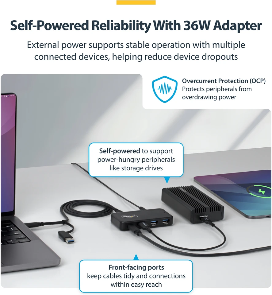 HUB USB StarTech STARTECH.COM 4-Port USB-C i USB-A Hub 5Gbps zasilanie własne 2-in-1 USB-C & USB-A kabelis hosta 1x USB-C 3x USB-A 1x BC 1.2