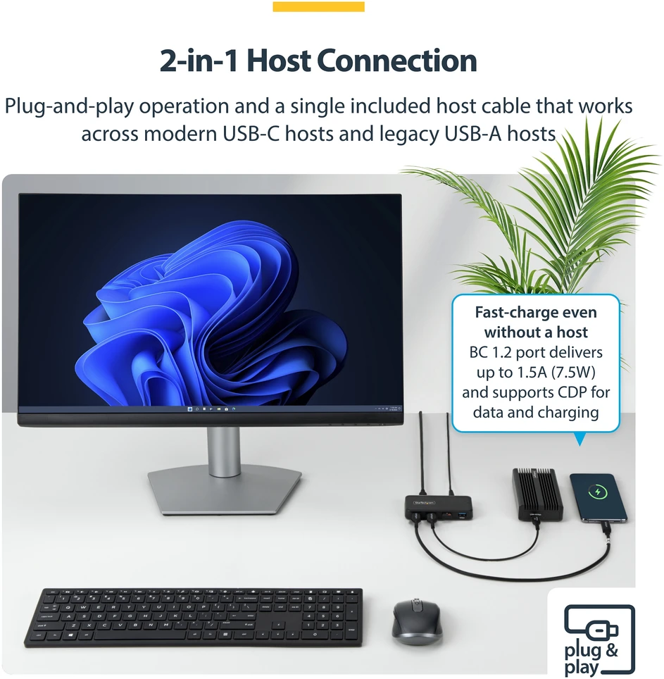 HUB USB StarTech STARTECH.COM 4-Port USB-C i USB-A Hub 5Gbps zasilanie własne 2-in-1 USB-C & USB-A kabelis hosta 1x USB-C 3x USB-A 1x BC 1.2