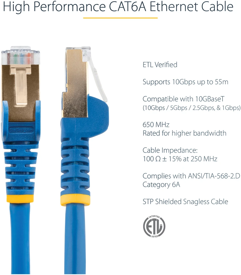 StarTech 5M CAT6A ETHERNET CABLE Mėlynas/Mėlynas - SHIELDED COPPER WIRE
