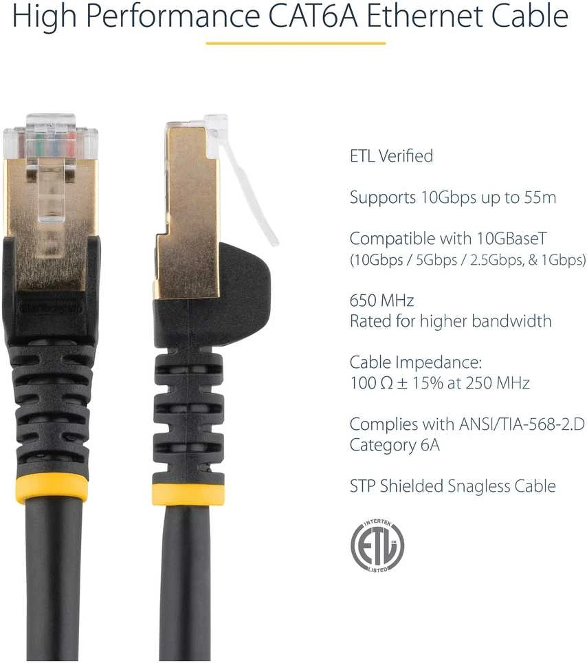 StarTech STARTECH.COM 7m CAT6a-Ethernet-Kabelis - Juodas - RJ45-Ethernet-Kabelis - Snagless - STP-Kabelis - Kupfer - 10-Gbit Netzwerkkabel