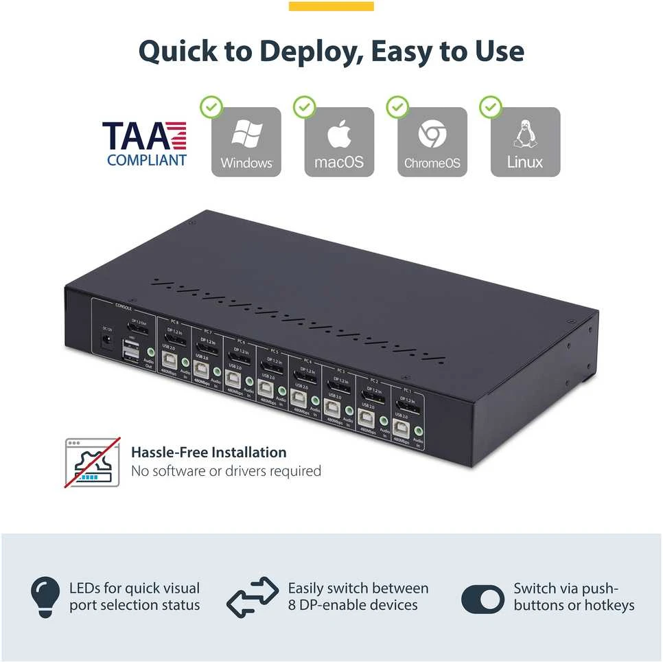 StarTech 8 PORT DISPLAYPORT KVM SWITCH EKRANAS 1.2 KVM 4K 60HZ